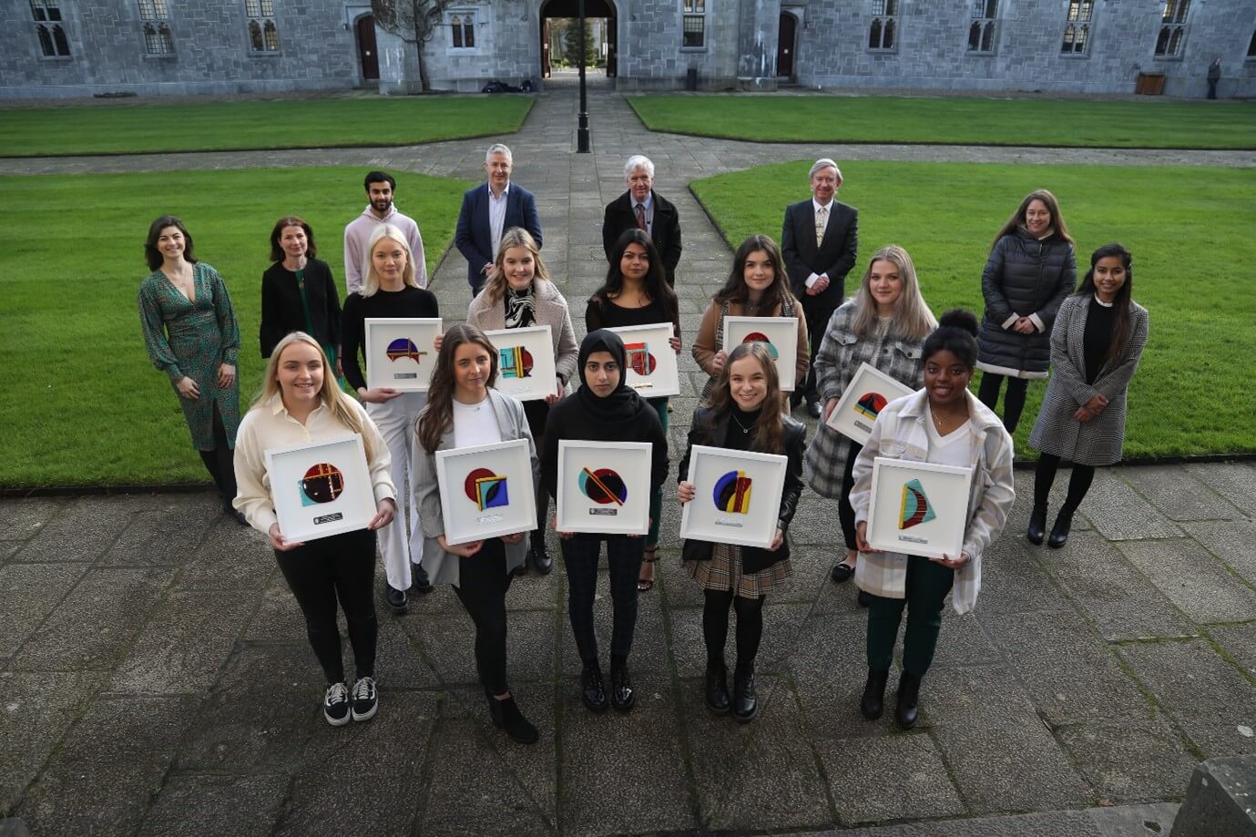 Presenting the art-piece to the WiSTEM2D program award winners at NUI Galway