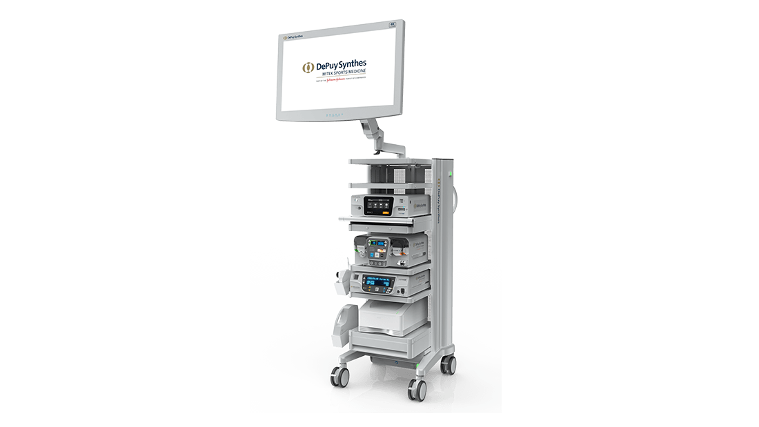 Full view of arthroscopic tower with visualization and OR equipment